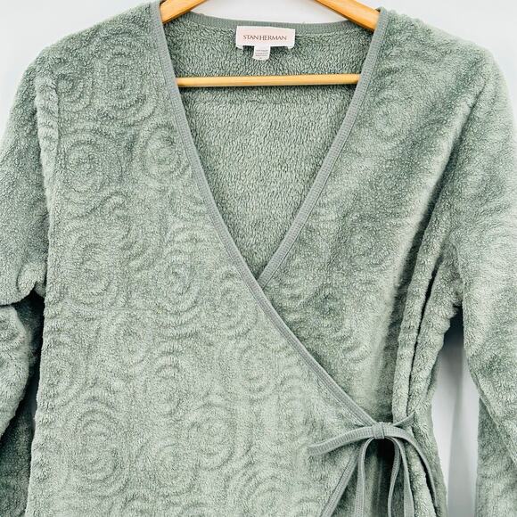 Stan Herman Wrap Front Robe Venetian Swirls Plush Bed Jacket Womens Small GREEN - Picture 2 of 9